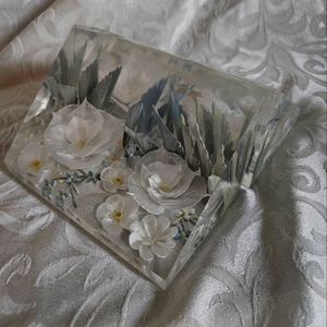 Vintage Floral Lucite Bookends